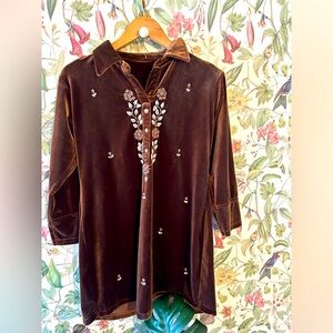 Brown Velvet Band 90s Beaded Top